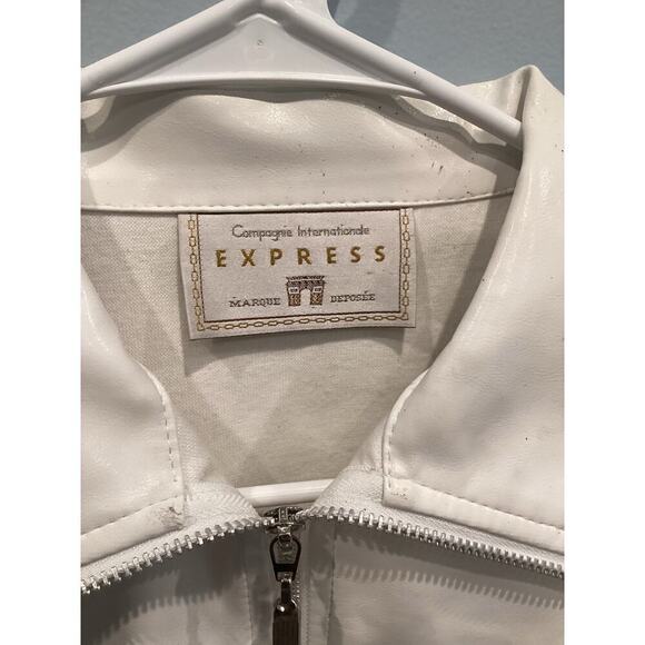 Vtg Express Womens Cropped Jacket Size Small S White Green Y2K Britney Rave Punk - Picture 11 of 14